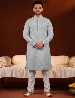 Grey chikankari kurta pajama 1