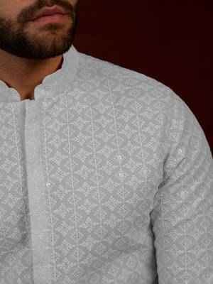 Grey chikankari kurta pajama 2