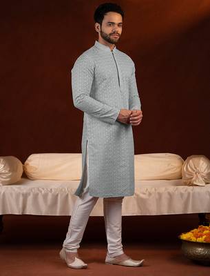 Grey chikankari kurta pajama 3