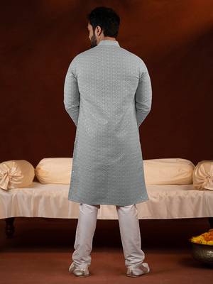 Grey chikankari kurta pajama 4
