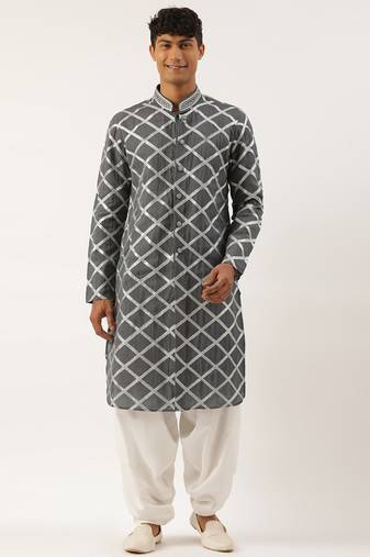 Grey gota embroidery kurta pajama