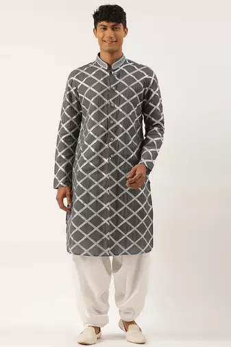 Grey gota embroidery kurta pajama