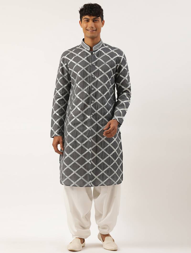 Grey gota embroidery kurta pajama