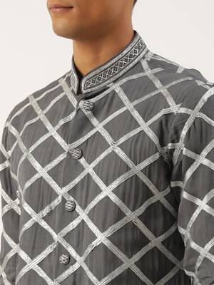 Grey gota embroidery kurta pajama 5