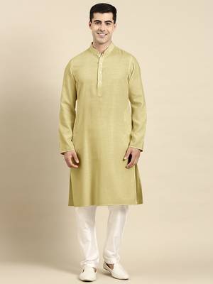 Greenish beige twill weave cotton kurta  set 1