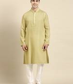 Greenish beige twill weave cotton kurta  set