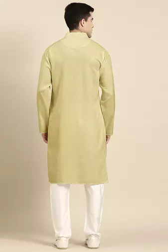 Greenish beige twill weave cotton kurta  set