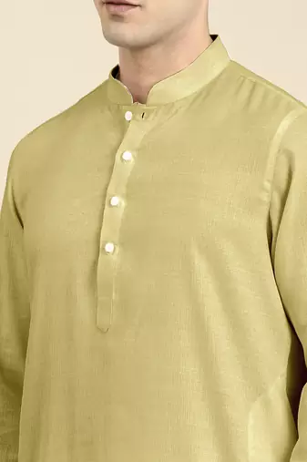 Greenish beige twill weave cotton kurta  set