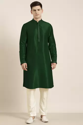 Bottle green embroidered kurta pajama