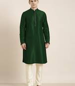 Bottle green embroidered kurta pajama