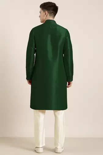 Bottle green embroidered kurta pajama
