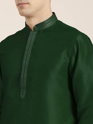 Bottle green embroidered kurta pajama 5