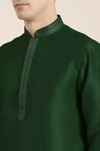 Bottle green embroidered kurta pajama