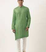 Olive green asymmetrical cotton kurta pajama