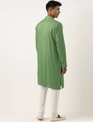 Olive green asymmetrical cotton kurta pajama 2