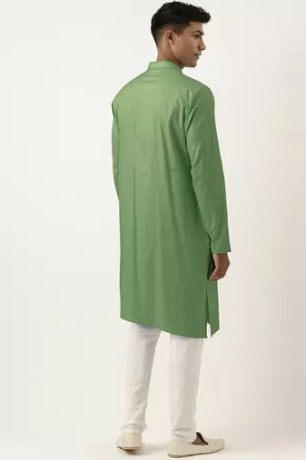 Olive green asymmetrical cotton kurta pajama