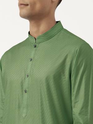 Olive green asymmetrical cotton kurta pajama 5