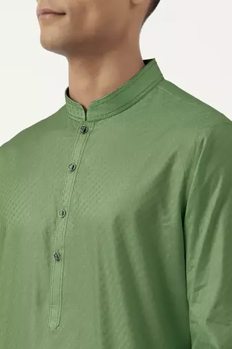 Olive green asymmetrical cotton kurta pajama