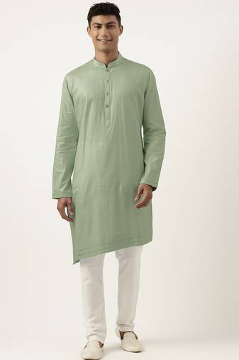 Light green asymmetrical  cotton kurta pajama