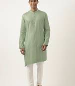 Light green asymmetrical  cotton kurta pajama