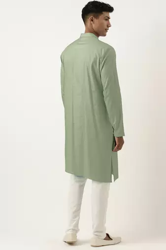 Light green asymmetrical  cotton kurta pajama