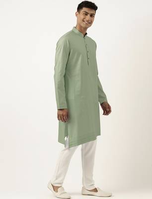 Light green asymmetrical  cotton kurta pajama 3