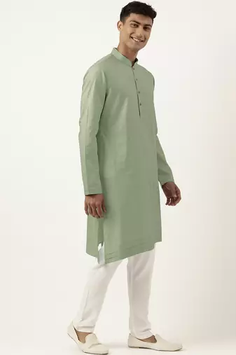 Light green asymmetrical  cotton kurta pajama