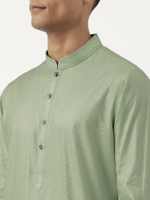 Light green asymmetrical  cotton kurta pajama 5