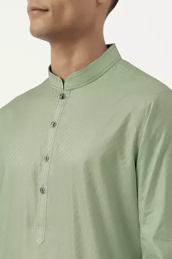 Light green asymmetrical  cotton kurta pajama