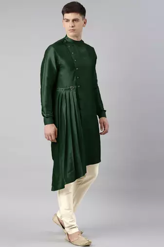 Bottle green drape kurta pajama