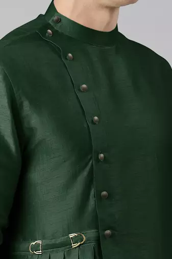 Bottle green drape kurta pajama