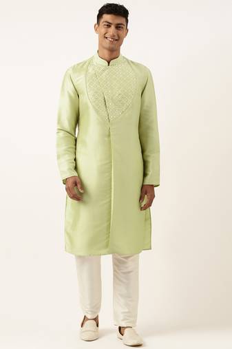 Parrot green embroidery angrakha kurta pajama