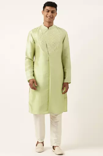 Parrot green embroidery angrakha kurta pajama