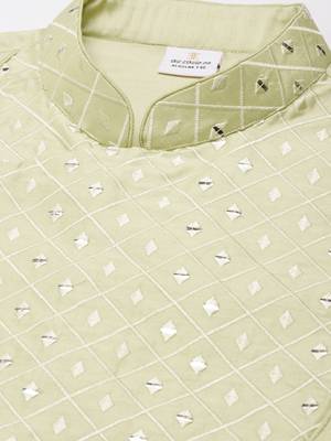 Parrot green embroidery angrakha kurta pajama 2