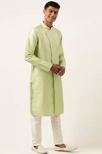 Parrot green embroidery angrakha kurta pajama