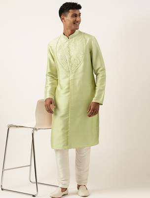 Parrot green embroidery angrakha kurta pajama 5