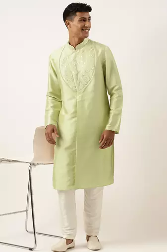 Parrot green embroidery angrakha kurta pajama