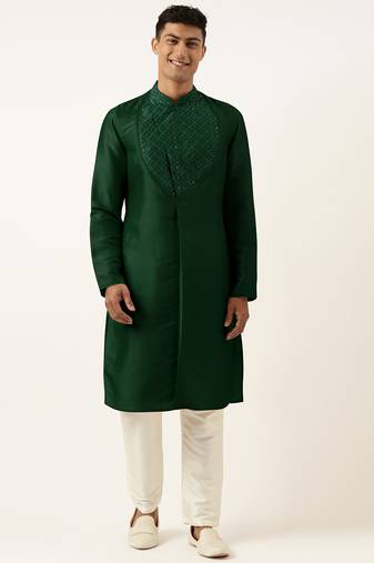 Green embroidery angrakha kurta pajama