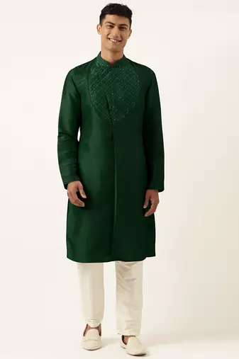 Green embroidery angrakha kurta pajama