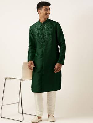 Green embroidery angrakha kurta pajama 4