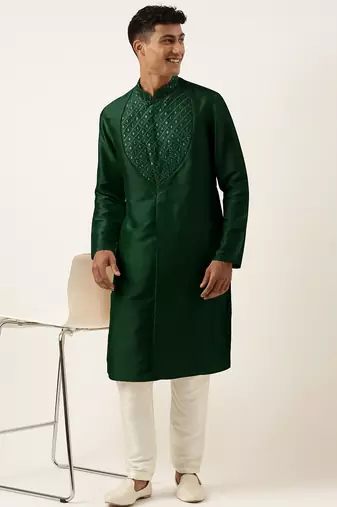 Green embroidery angrakha kurta pajama