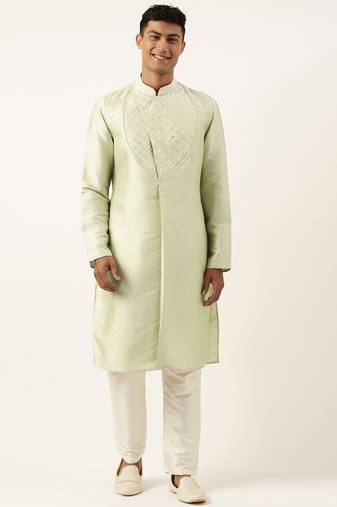 Light green embroidery angrakha kurta pajama