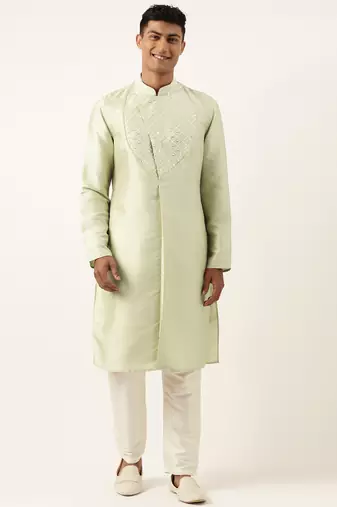 Light green embroidery angrakha kurta pajama