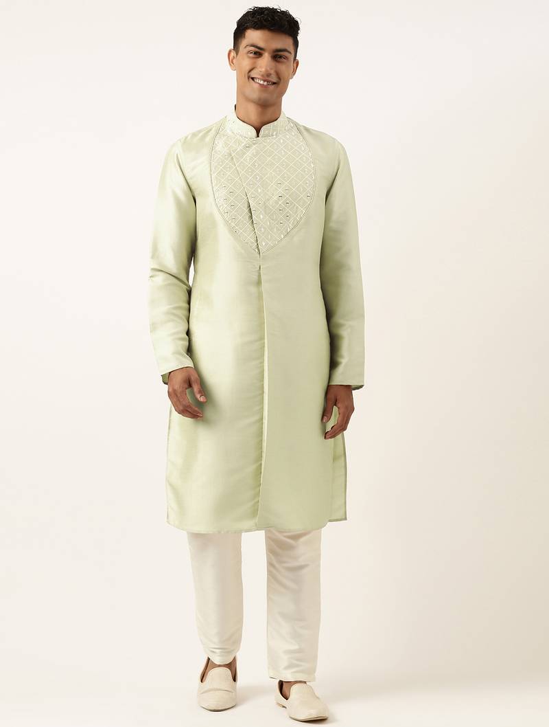 Light green embroidery angrakha kurta pajama