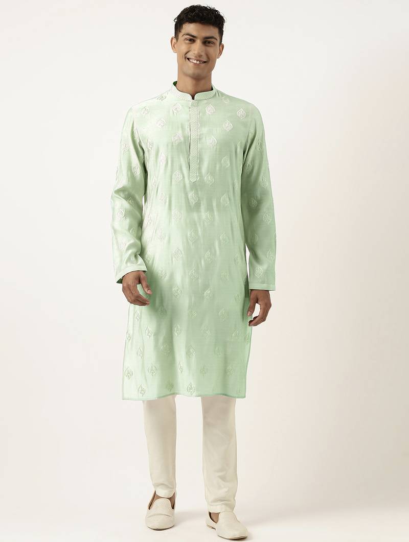 Light green embroidered kurta pajama