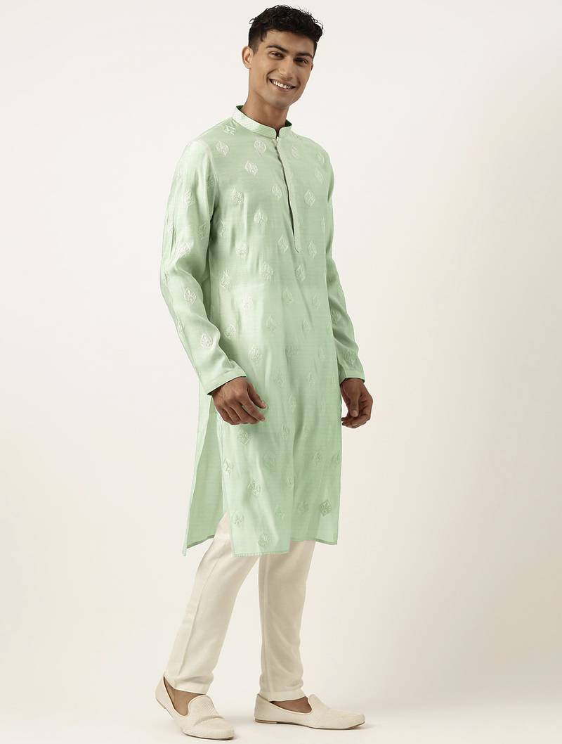 Light green embroidered kurta pajama