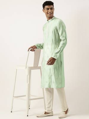 Light green embroidered kurta pajama 5