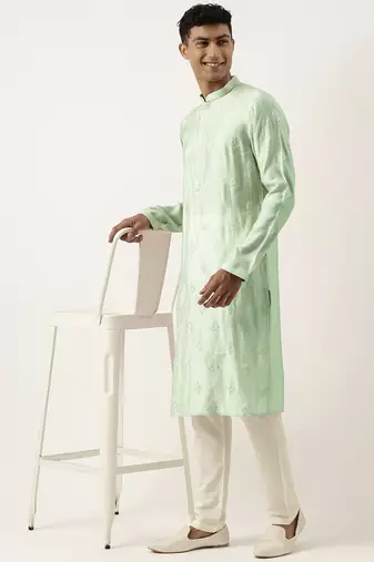 Light green embroidered kurta pajama