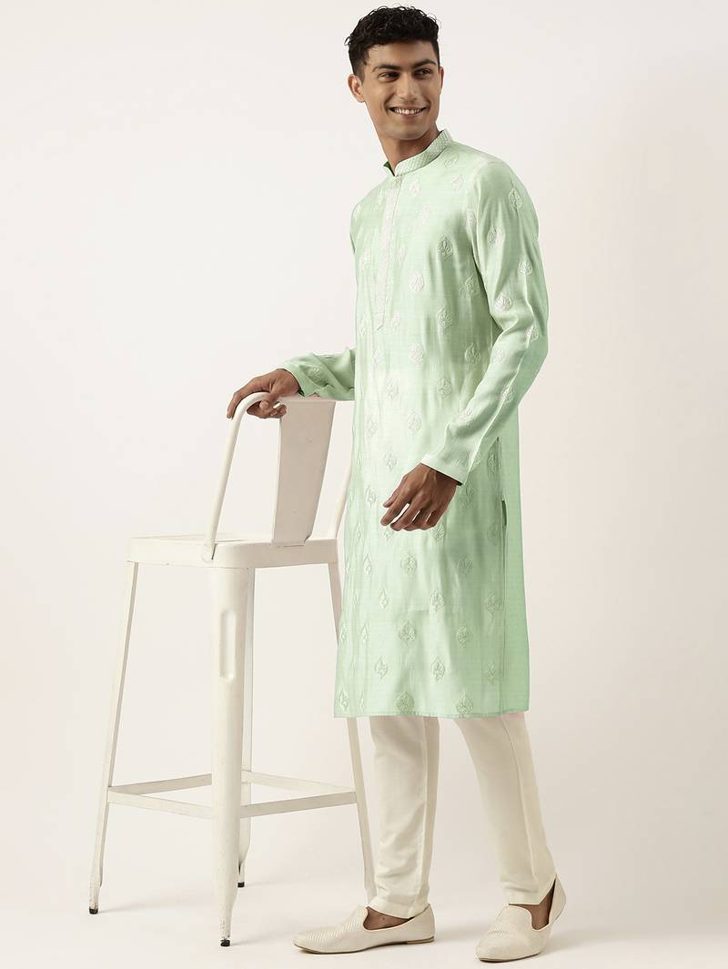 Light green embroidered kurta pajama