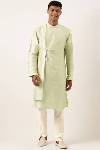 Mint green embroidery angrakha kurta pajama
